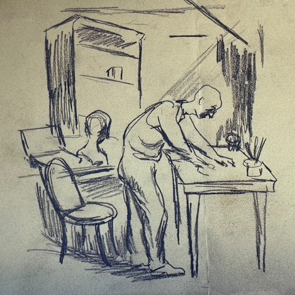 "Figure Study: Man Leaning over Desk" named by CLL by Fred Shane, Image 1.