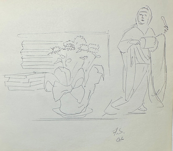"Figure Sketch: Statue and a Potted Plant" named by CLL by Fred Shane, Image 1.