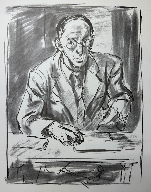 "Self Portrait" Sketch in Ink by Fred Shane, Image 1.
