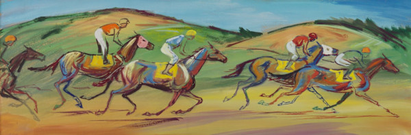 "Past the Finish Line" aka "Horse Race: Five Horses Sketch" named by CLL by Fred Shane, Image 1.