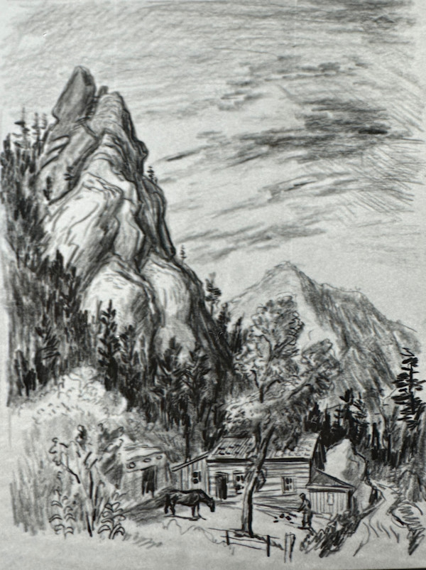 "House at the Foot of Colorado Mountain 'Second Try'" sketch, named by CLL by Fred Shane, Image 1.