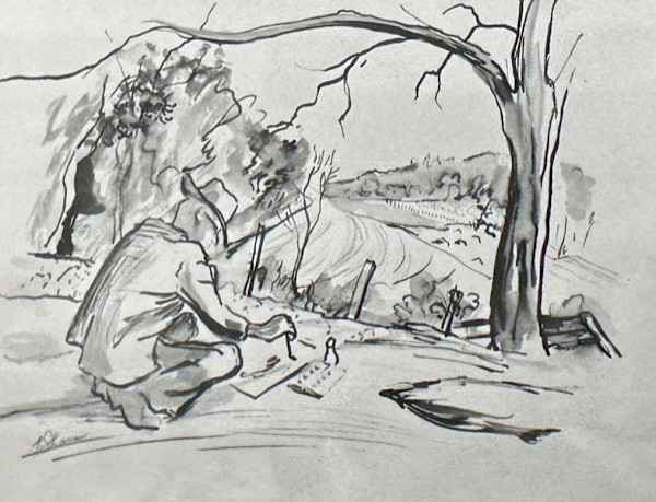 "Lawrence Adams Sketching"  Initial sketch for the painting Lawrence Adams Sketching" (#250).  Named by CLL by Fred Shane, Image 1.