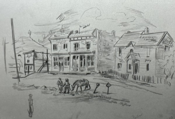 "Old Western Town, Men and Horse" by Fred Shane, Image 1.
