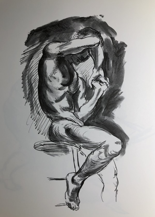 "Figure Drawing: Male Nude, Arm over Eyes" named by CLL by Frederick Emmanuel  Shane aka "Fred Shane", Image 1.