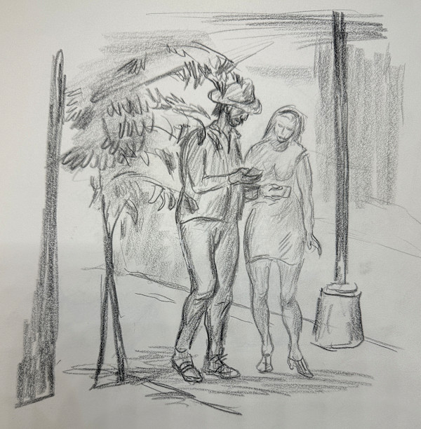 "Man and Woman Standing and Reading a Card" named by CLL by Fred Shane, Image 1.