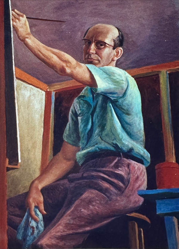 "Self-Portrait: Seated on Stool Painting on the Canvas" painting, named by CLL by Fred Shane, Image 1.