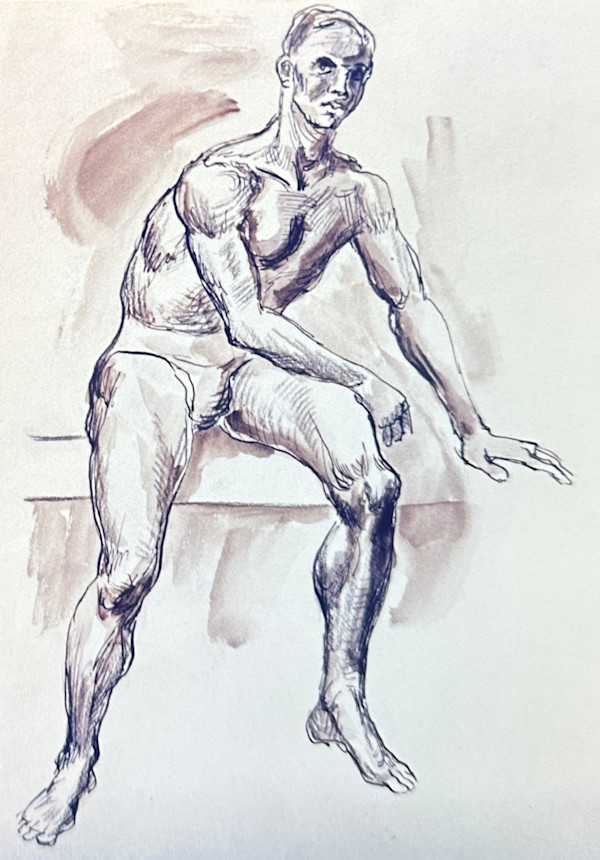 "Figure Study: Man Seated on Bench, Turning to His Left" named by CLL by Fred Shane, Image 1.