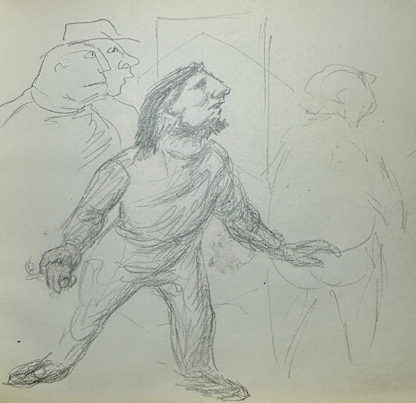 "Figure Drawing: Man with a Beard with Surrounding Faces Sketches" by Fred Shane, Image 1.
