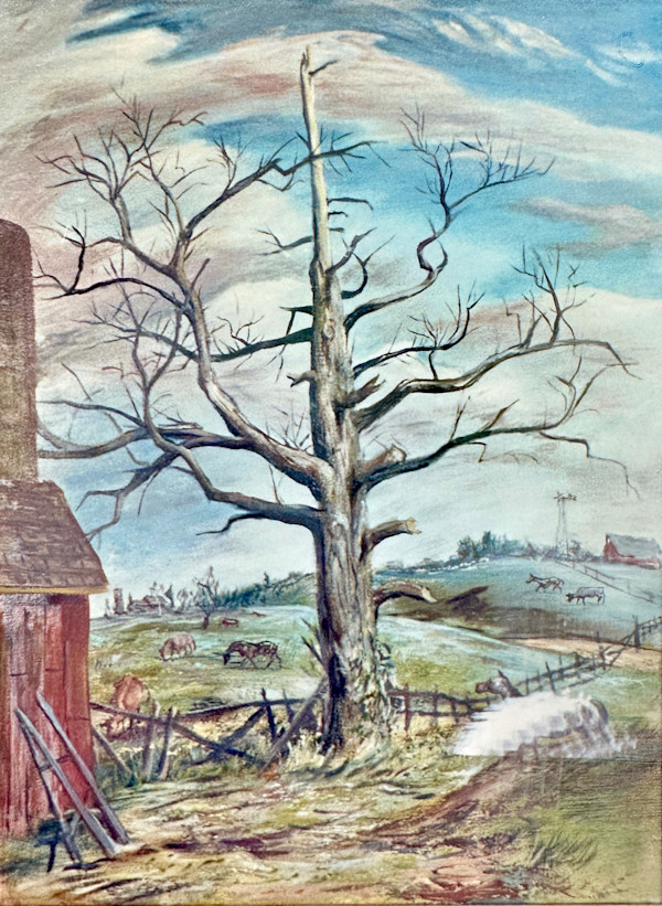 "Dead Tree with Horse and Cows" by Fred Shane, Image 1.