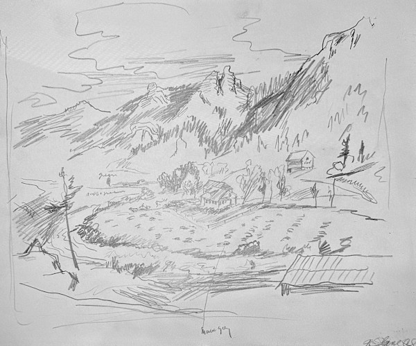 "Mountain with Rocky Crags, House and Horses" named by CLL by Fred Shane, Image 1.