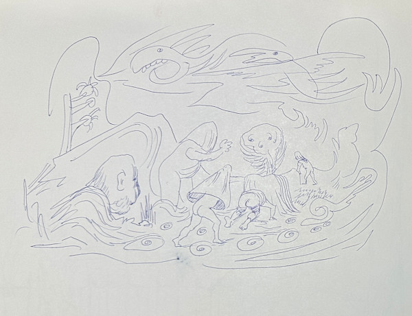 "Cover Up, The" aka "Hooded Admirers" sketch, named by PML by Fred Shane, Image 1.