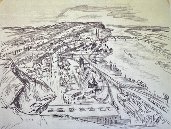 "Valley View from Above of Highways, River and Bridge" named by CLL by Fred Shane, Image 1.