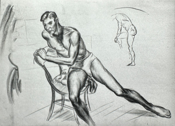 "Figure Sudy: Seated Man Leaning to the Side" named by CLL by Fred Shane, Image 1.