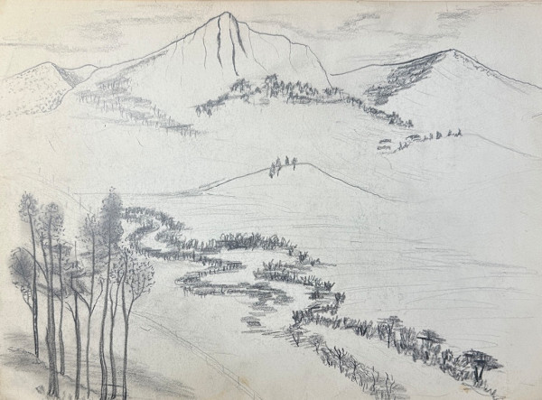 "Initial Sketch of River with Trees" named by CLL by Fred Shane, Image 1.