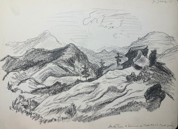 "Mountain with Rocky Crags and Trees, sketch for a painting" named by CLL by Fred Shane, Image 1.