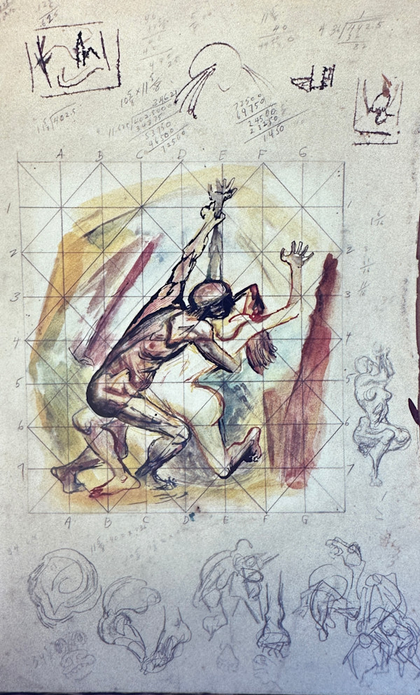 "Attack, The" Sketch for painting with grid lines.  named by CLL by Fred Shane, Image 1.