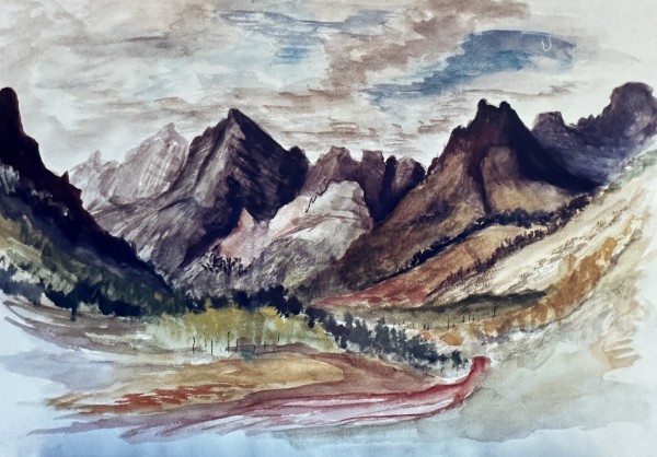 "Mountains and Valley, Watercolor" named by CLL by Fred Shane, Image 1.
