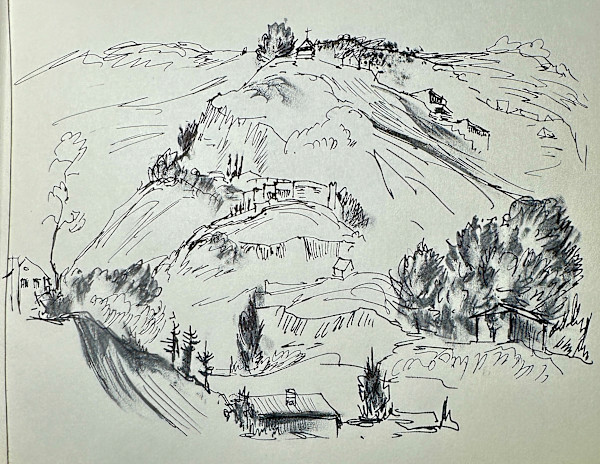 "View of a Mountain with a Church at the Top, Sketch" named by CLL by Fred Shane, Image 1.