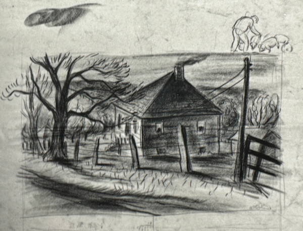 "Old House, a Fence and a Man with Pigs" named by CLL by Fred Shane, Image 1.