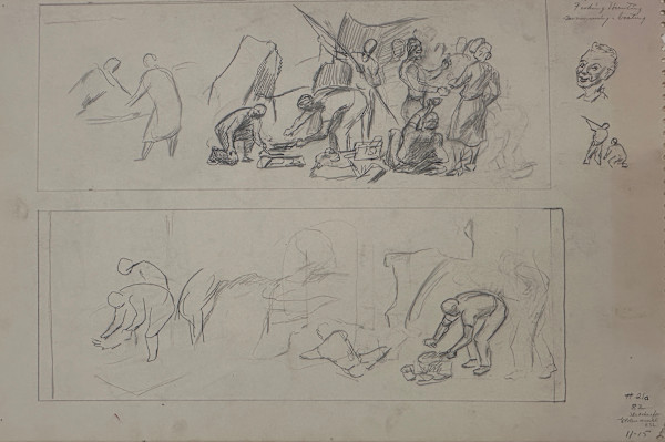 "Picnic, Lake of the Ozarks, Eldon Post Office Mural" Two-Sided Drawing Study, Recto by Fred Shane, Image 1.