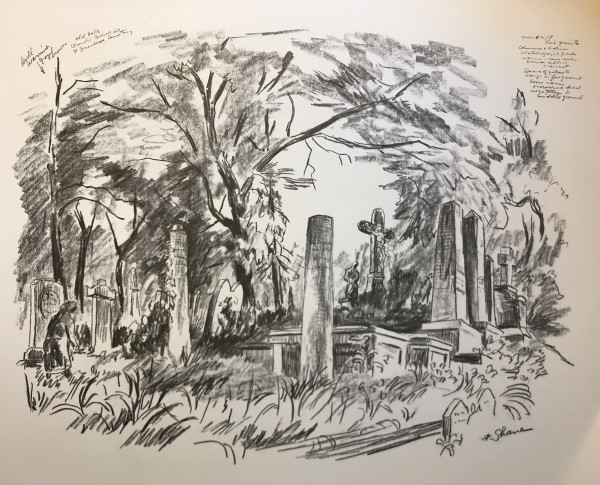 "Cemetery,  St. Genevieve, Missouri, Study for Painting: "  aka " Graveyard, St. Genevieve, Missouri, Study for Painting" by Fred Shane, Image 1.