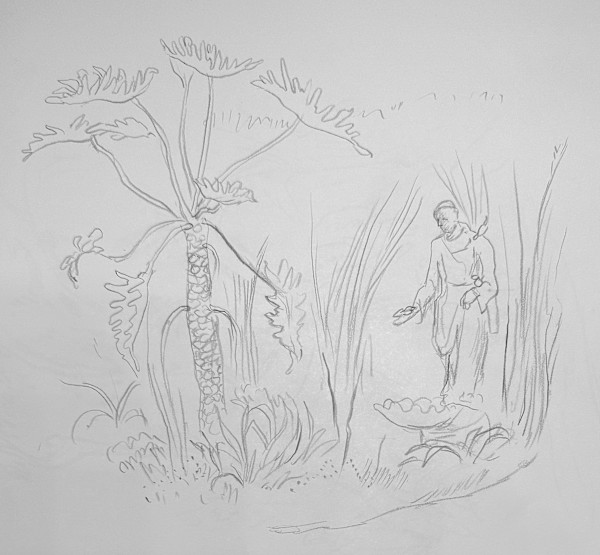 "Statue of Father Serra and Philodendrum" named by CLL by Fred Shane, Image 1.