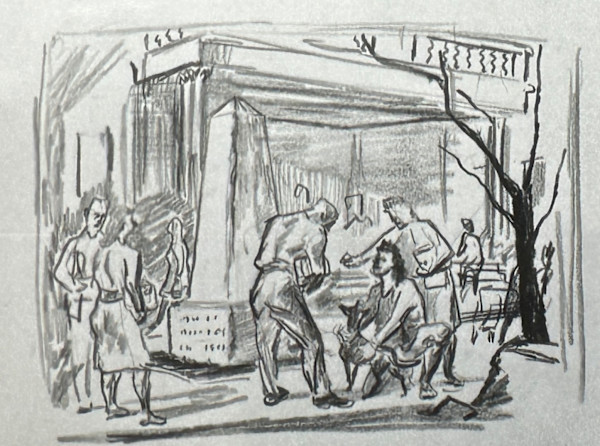 "People in Conversation Downtown and Side Sketches" named by CLL by Fred Shane, Image 1.