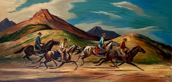 Horse Race: Four Horses, Riders with Hats" aka "Posse" by Fred Shane, Image 1.
