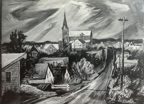 "Hermann, Missouri" aka "Rural Town with St. George in the Distance/House on Left with Roof Slanting Up" named by CLL by Fred Shane, Image 1.
