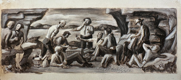 "Picnic: Lake of the Ozarks, Mural at Eldon Post Office, MO, Value Study" by Fred Shane, Image 1.