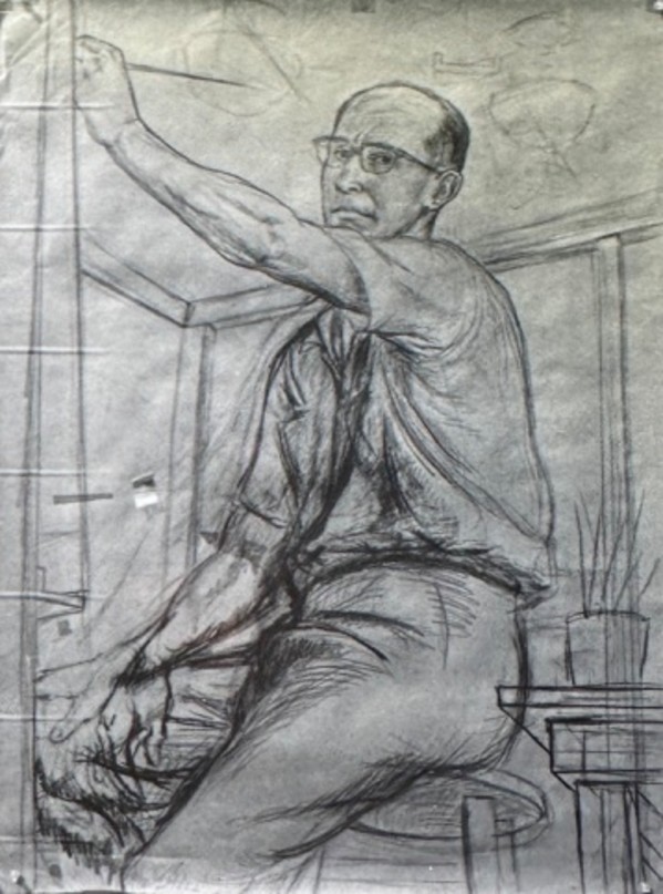 "Self-Portrait: Seated on Stool Painting on the Canvas" sketch, named by CLL by Fred Shane, Image 2.