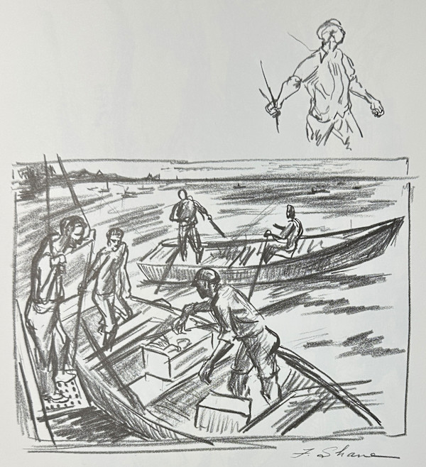 "Lobster Fisherman" Sketch for Casein Color Study by Fred Shane, Image 1.