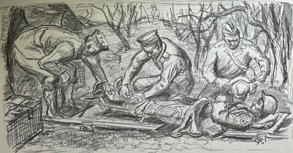 "War: Wounded Man on a Stretcher" named by CLL by Fred Shane, Image 1.