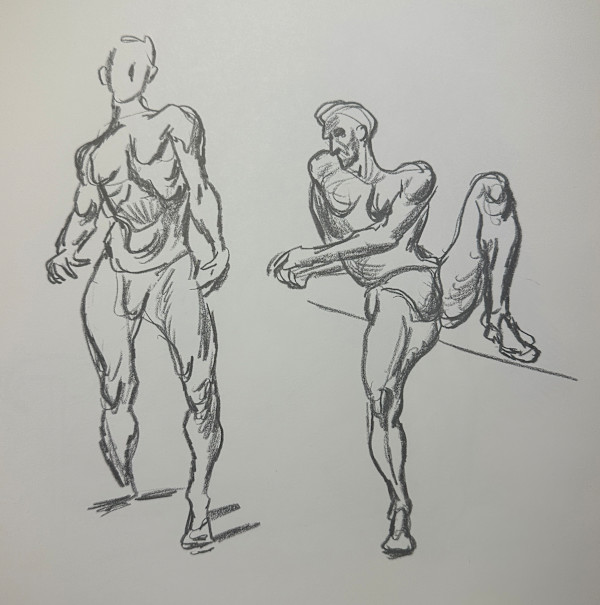 "Figure Study: Man in Two Poses, Standing and Leaning Back" named by CLL by Fred Shane, Image 1.