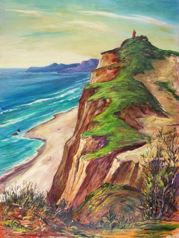 "Overlooking the Pacific, Man on Cliff" named by CLL by Fred Shane, Image 1.