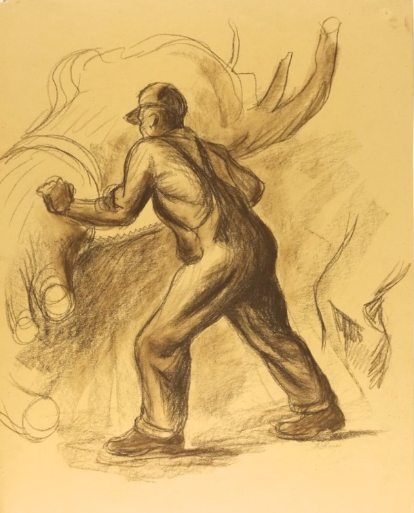 "Log Sawing, Sketch #1" named by CLL by Fred Shane, Image 1.