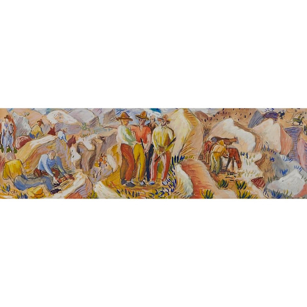"Border Wars" aka "Southwest, The" Preliminary Sketch for Mural: named by CLL by Fred Shane, Image 1.