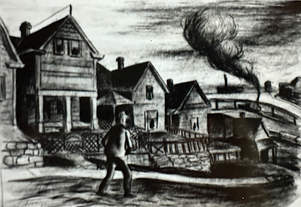 "Man Walking Past Houses" named by CLL by Fred Shane, Image 1.