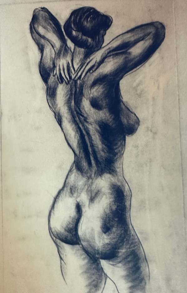"Figure Study: Nude Woman from Behind with Arms Reaching Back Over Shoulders" named by CLL by Fred Shane, Image 1.