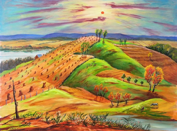 "Landscape with Horses, Green and Orange Hills" named by CLL by Fred Shane, Image 1.