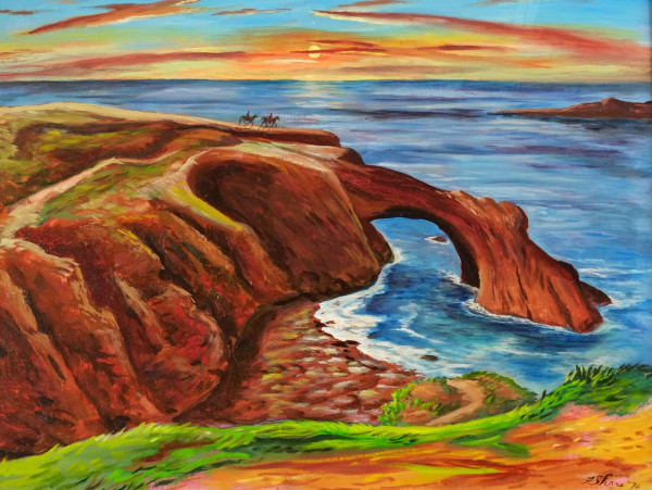 "Horseback Riding Along Mendocino Coast at Mendocino Headlands State Park" aka incorrectly "Natural Bridges" named by CLL by Fred Shane, Image 2.