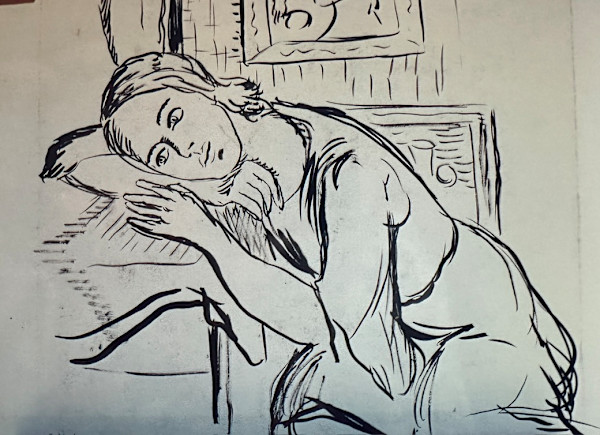 "Woman Resting her Head on her Arm on Table" named by CLL by Fred Shane, Image 1.