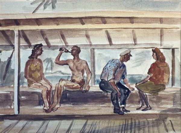 "Soda on the Pier" named by CLL aka "Four Seated Figures at Beach" by Fred Shane, Image 1.
