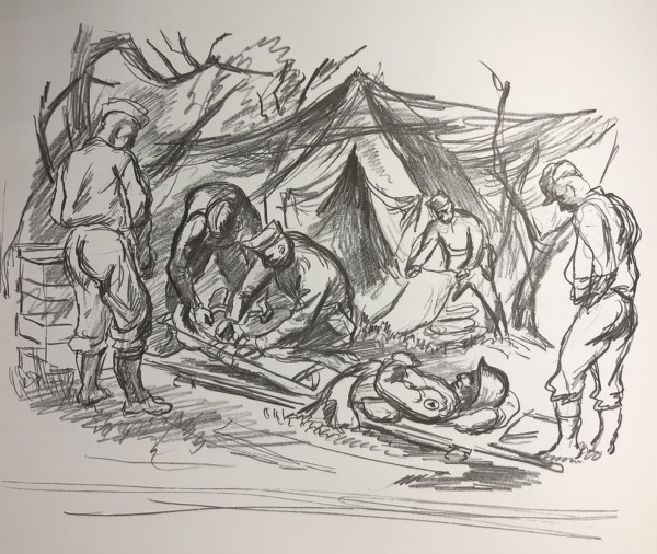 War "Battalion Aid Station" sketch by Fred Shane, Image 1.
