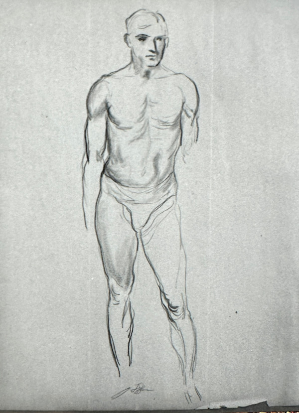 "Figure Drawing: Standing Man in his Skivvies and Sandals, Early Draft" named by CLL by Fred Shane, Image 1.