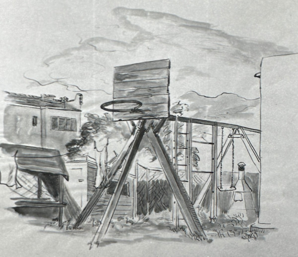 "Swingset, Basketball Hoop and Clothing Line" named by CLL by Fred Shane, Image 1.