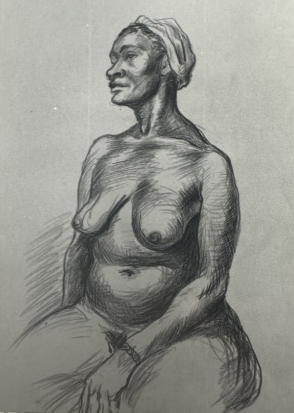 "Figure Study: Model, Woman Seated, Gazing Left, with Hair Wrap" named by CLL by Fred Shane, Image 1.