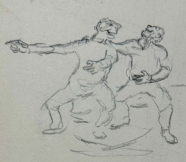 "Blind Man's Bluff, Sketch of Men Laughing, verso of 1057" named by CLL by Fred Shane, Image 1.