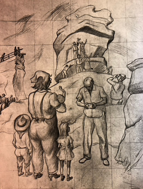 "Sunday at Balancing Rock", sketch with transfer grid by Fred Shane, Image 1.