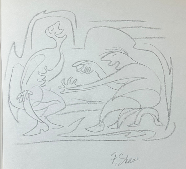 "Two Men Laughing in Conversation" Automatic Drawing, named by CLL by Fred Shane, Image 1.